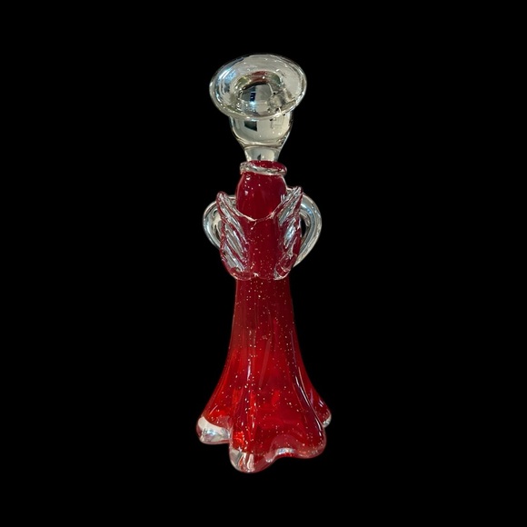 Vintage Art Glass Tea Light Angel Candle Holder 10" Mouth Blown - Picture 2 of 4